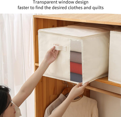 Canvas clothes storage organiser set – double-zip bag with handles and a clear window