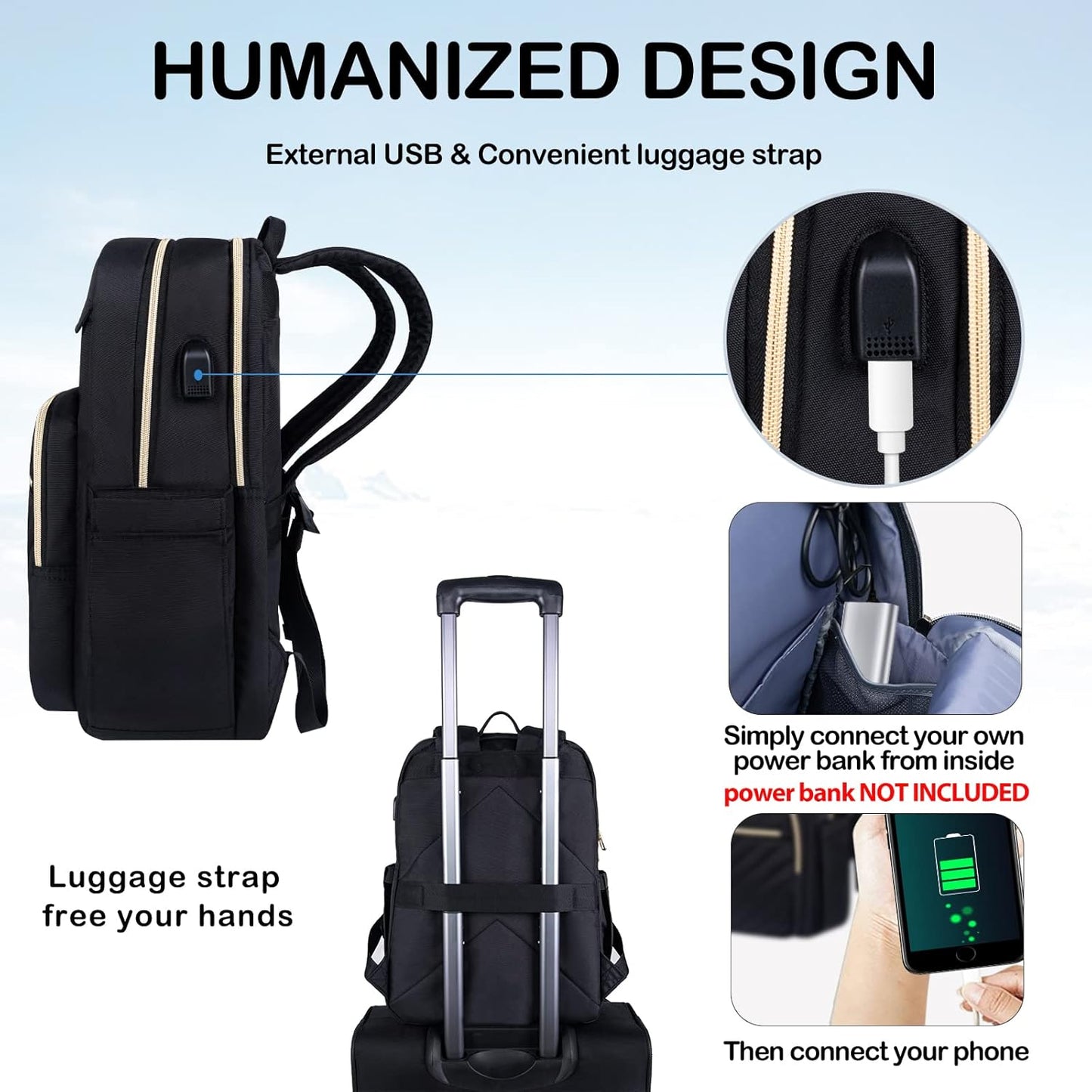Lightweight waterproof laptop backpack with USB port – compatible with 15.6-inch laptops
