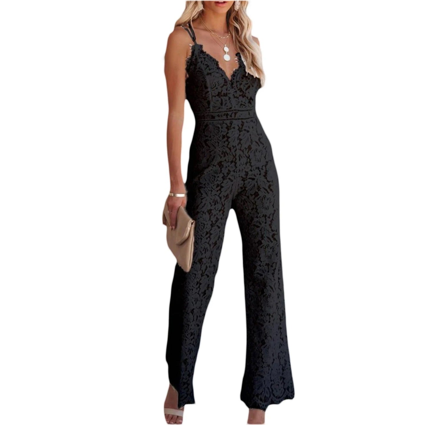 Figure-hugging ladies' jumpsuit with floral pattern and back cut-out - SpitzenBlüte