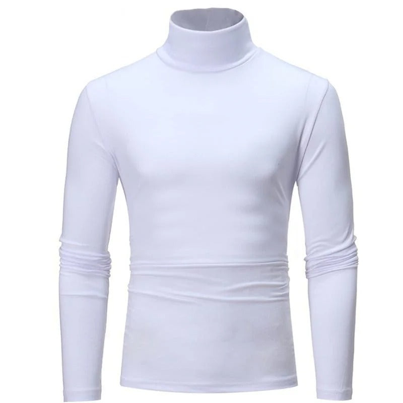 White long-sleeved high neck top, front view on a plain white background 2
