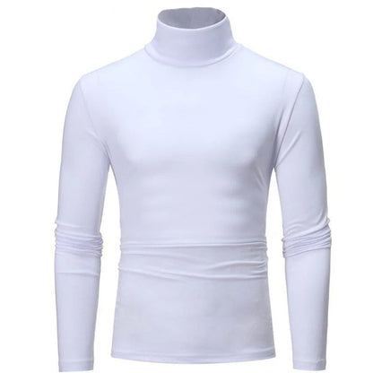White long-sleeved high neck top, front view on a plain white background 2