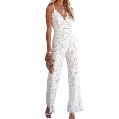 Figure-hugging ladies' jumpsuit with floral pattern and back cut-out - SpitzenBlüte