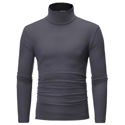 Dark grey long-sleeved high neck top, front view on a plain white background 3