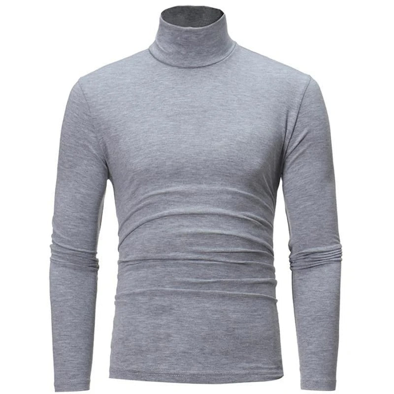 Light grey marl long-sleeved high neck top, front view on a plain white background 4