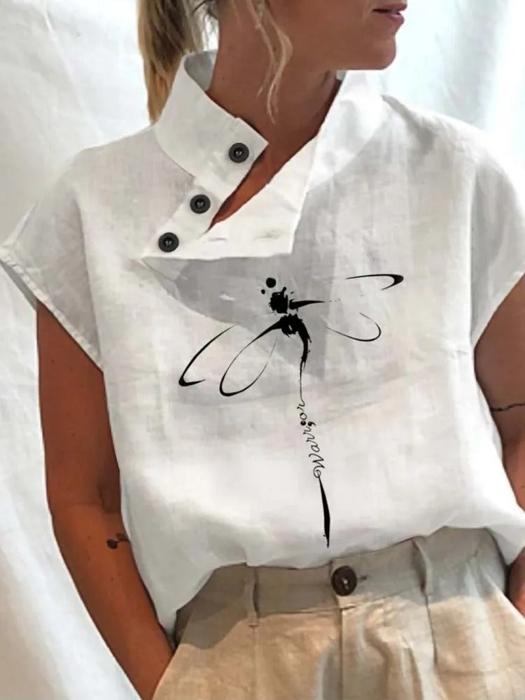 Short-sleeve blouse shirt with playful print – Felicia