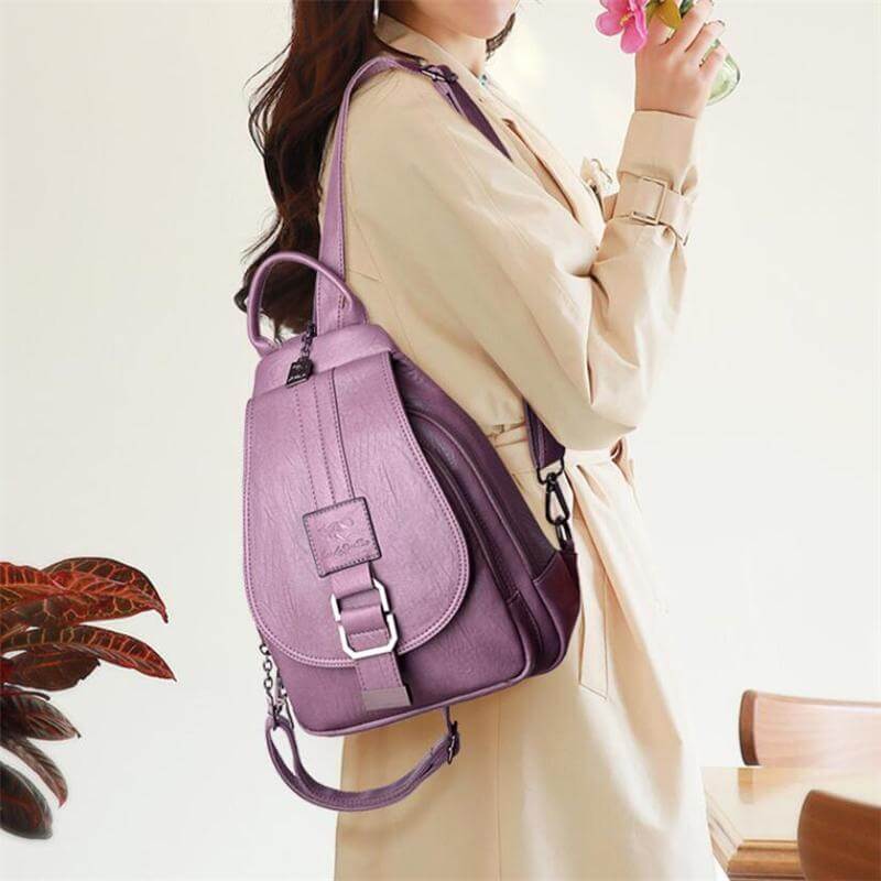 Premium waterproof leather rucksack for women