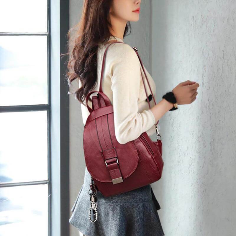 Premium waterproof leather rucksack for women
