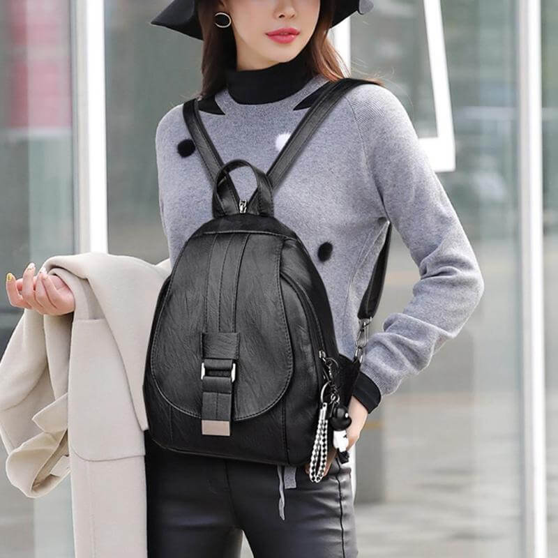 Premium waterproof leather rucksack for women