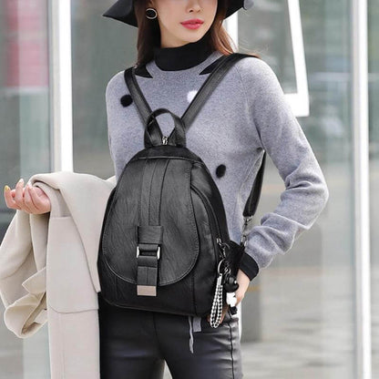 Premium waterproof leather rucksack for women