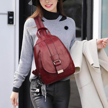 Premium waterproof leather rucksack for women