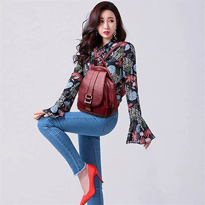 Premium waterproof leather rucksack for women