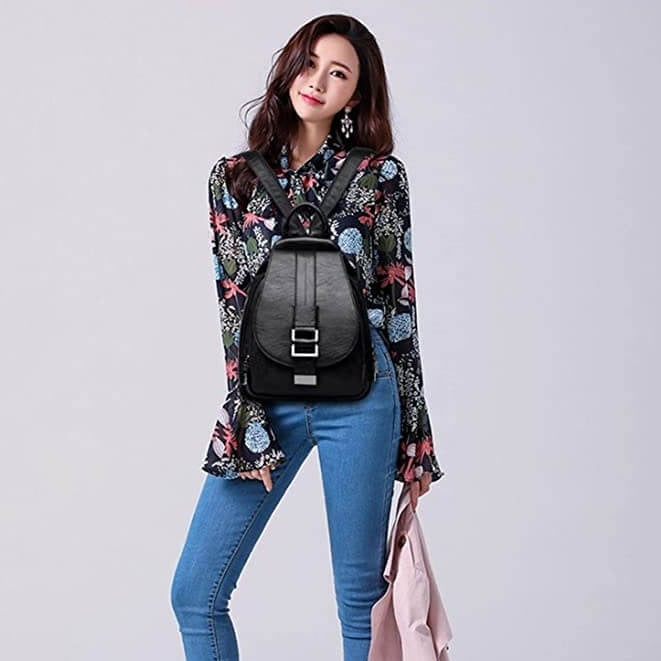 Premium waterproof leather rucksack for women