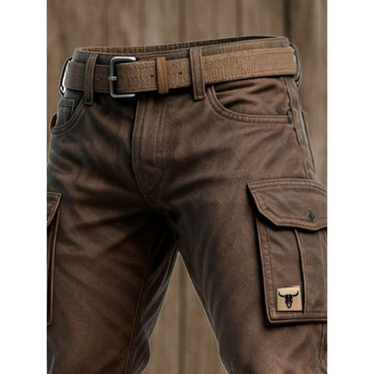 Close-up of the waist, belt loops and flapped side cargo pocket with a small leather patch 5