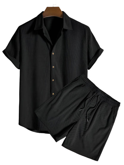 Trendy men's summer set with striped design - Beach Style