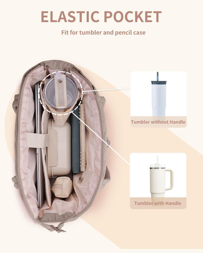 Padded puffer tote with cup holder and laptop compartment for travel and work