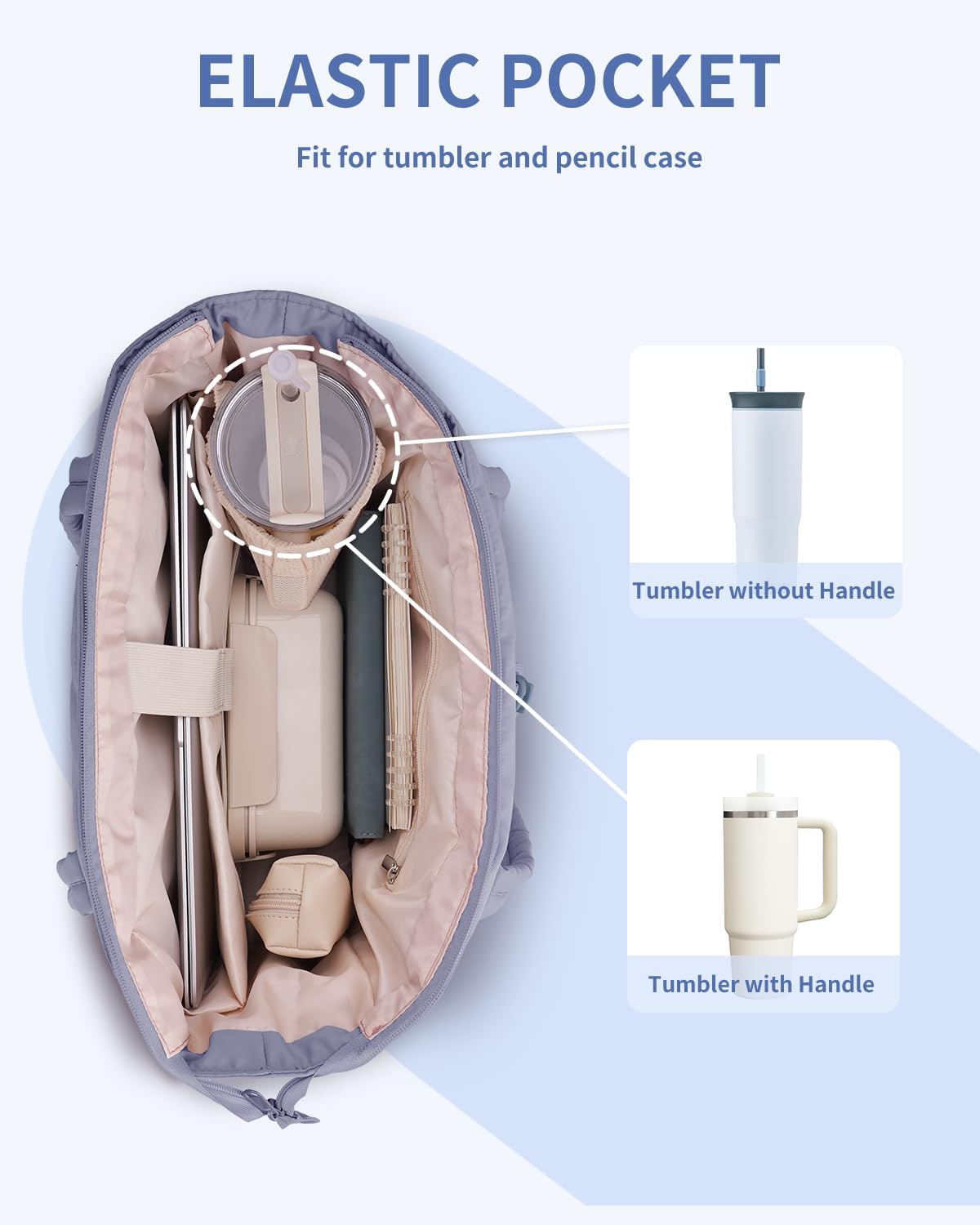 Padded puffer tote with cup holder and laptop compartment for travel and work