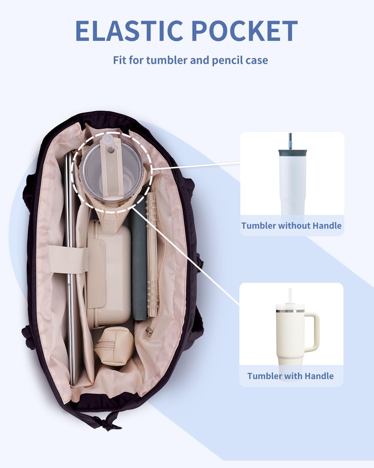 Padded puffer tote with cup holder and laptop compartment for travel and work