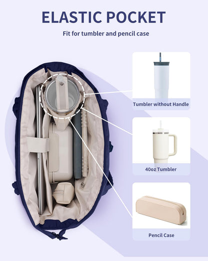 Padded puffer tote with cup holder and laptop compartment for travel and work