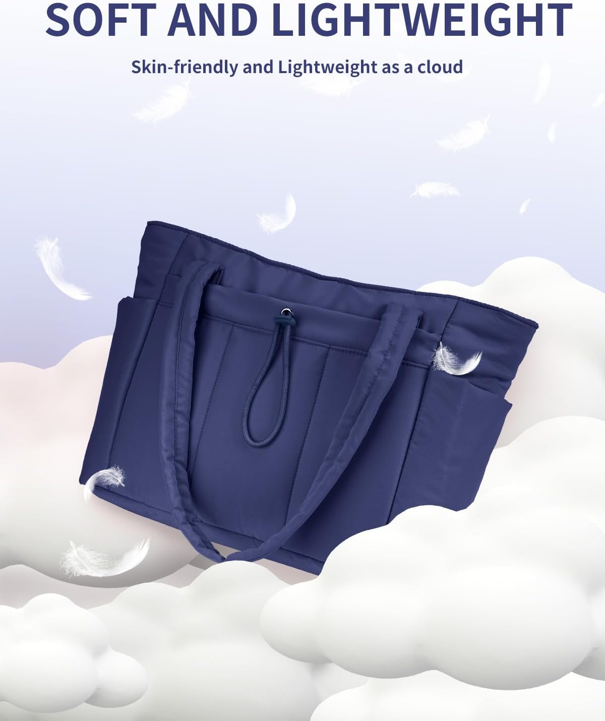 Padded puffer tote with cup holder and laptop compartment for travel and work