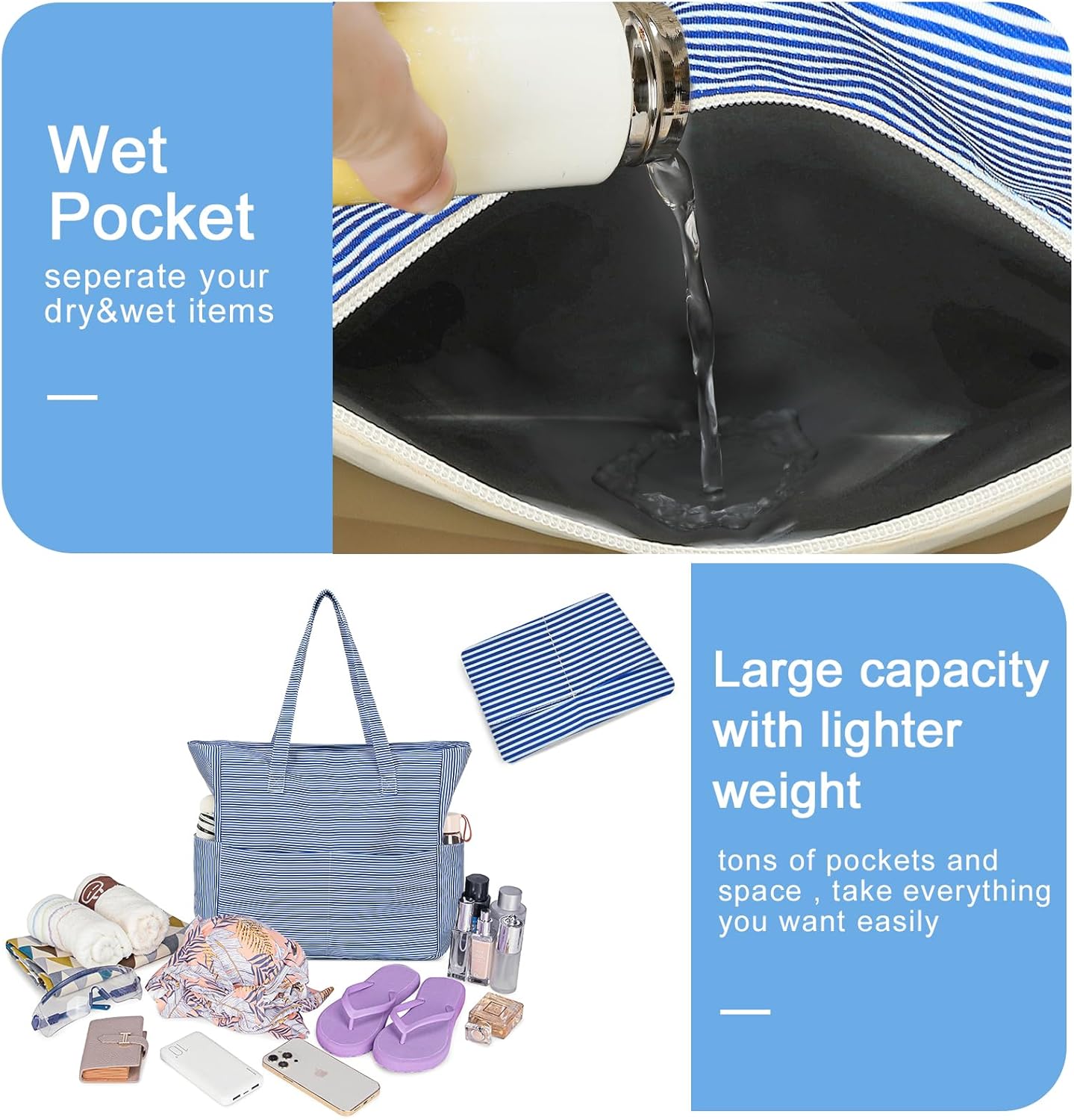 Extra-large waterproof beach bag with wet pocket – Buy 1, get 1 FREE