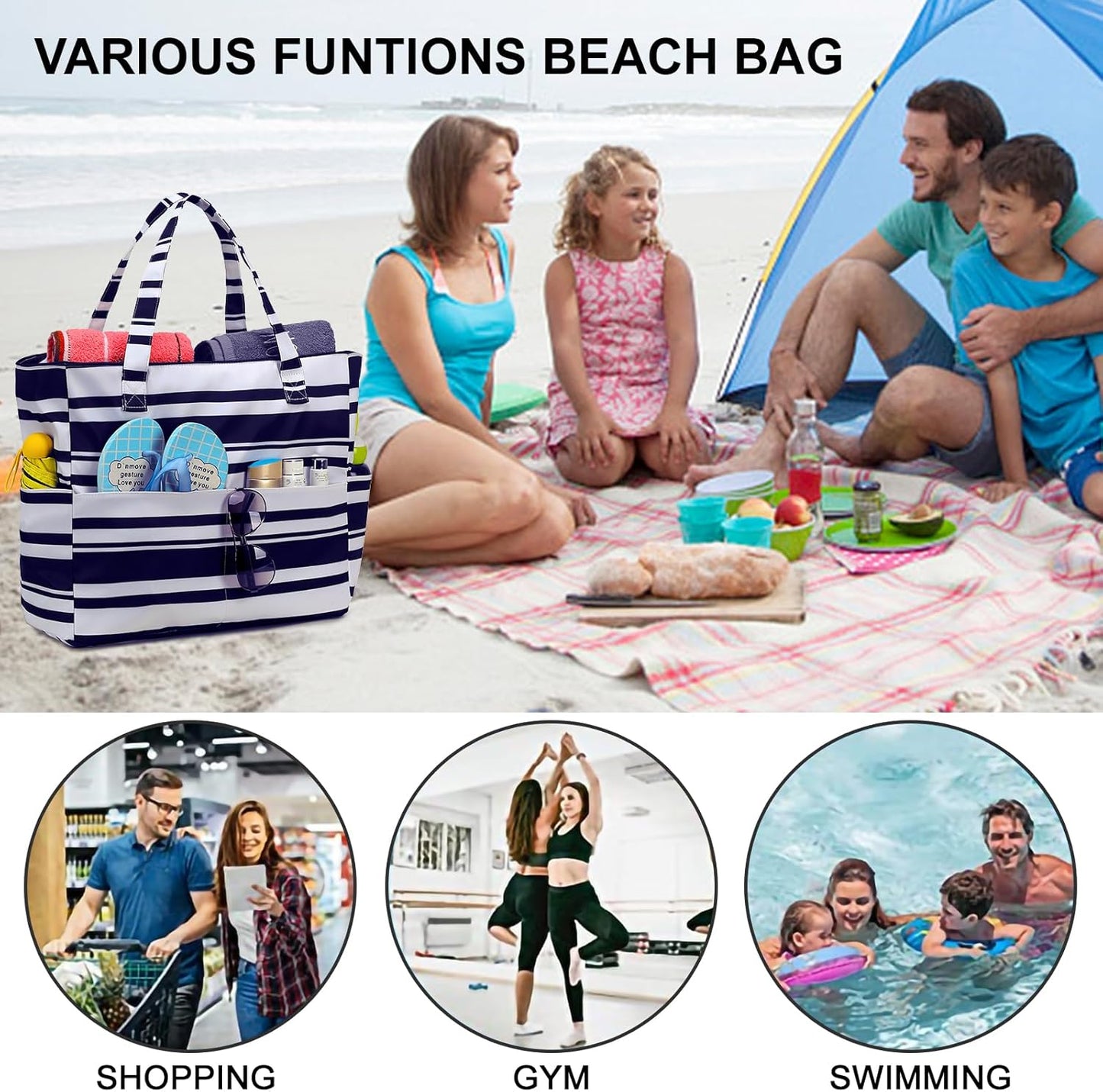 Extra-large waterproof beach bag with wet pocket – Buy 1, get 1 FREE