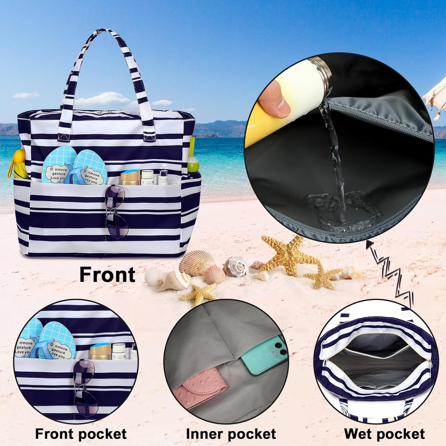 Extra-large waterproof beach bag with wet pocket – Buy 1, get 1 FREE