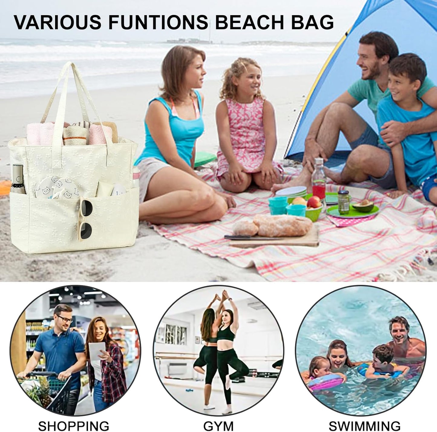 Extra-large waterproof beach bag with wet pocket – Buy 1, get 1 FREE