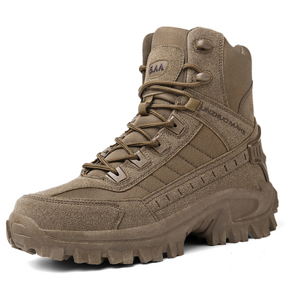 Single brown suede high-top boot with laces, angled front-side view on a white background 14