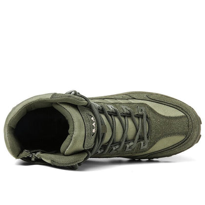 Top-down view of an olive green boot showing the padded interior, laces and side zip 20