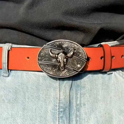 Oval Bull Skull Belt Buckle with Hidden Knife 5