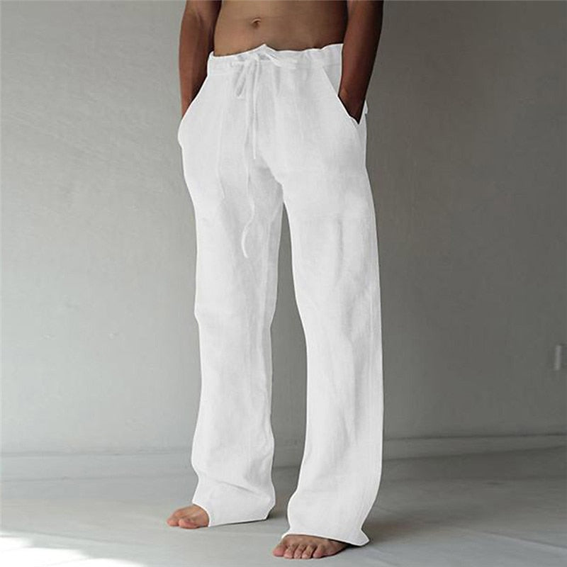 Casual men's linen trousers with a wide cut for summer – Elias