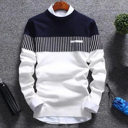 Men's knitted pullover with stripes and color block design – Matteo