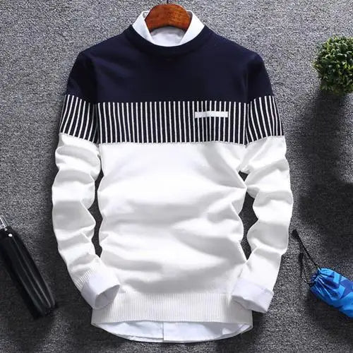 Men's knitted pullover with stripes and color block design – Matteo