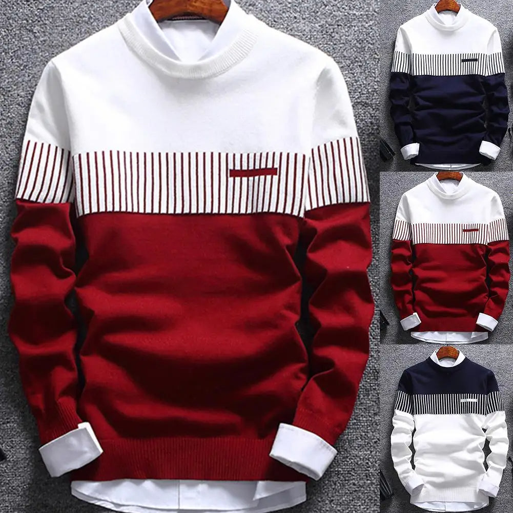 Men's knitted pullover with stripes and color block design – Matteo