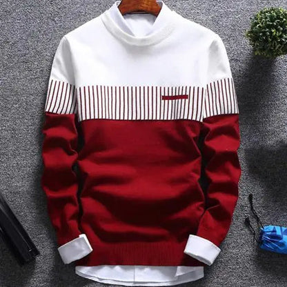 Men's knitted pullover with stripes and color block design – Matteo