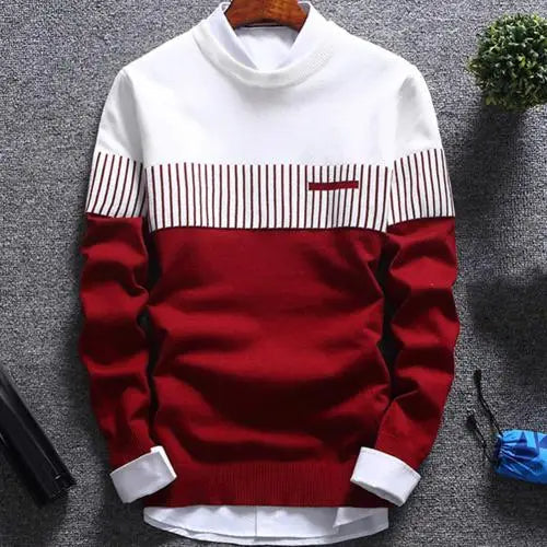 Men's knitted pullover with stripes and color block design – Matteo