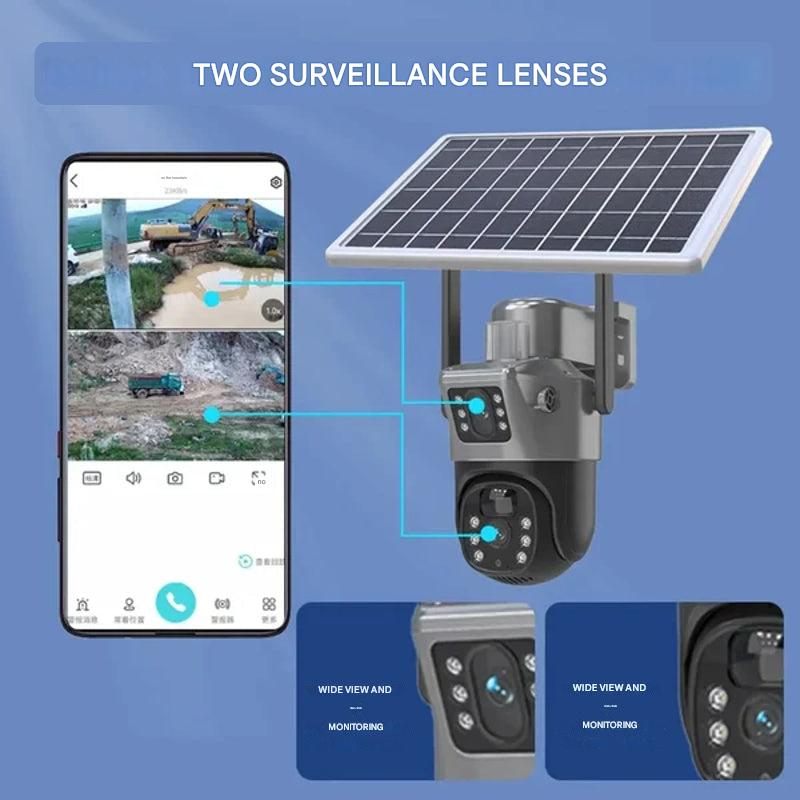Phone screen showing two live video feeds, linked to the camera's upper and lower lenses 13