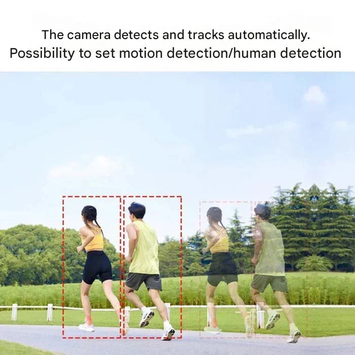 Two joggers on a park path tracked by red detection frames, showing automatic human tracking 6