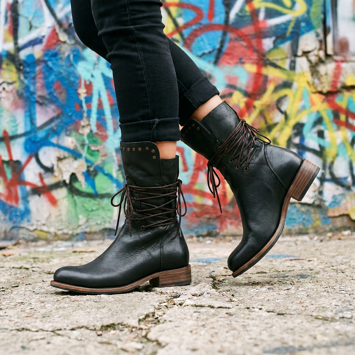 Women's Lace-Up Mid-Calf Boots with Stud Detail 19