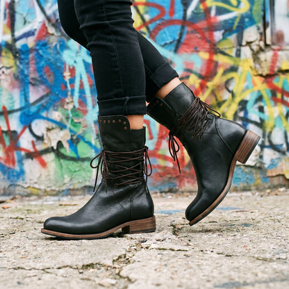 Women's Lace-Up Mid-Calf Boots with Stud Detail 19