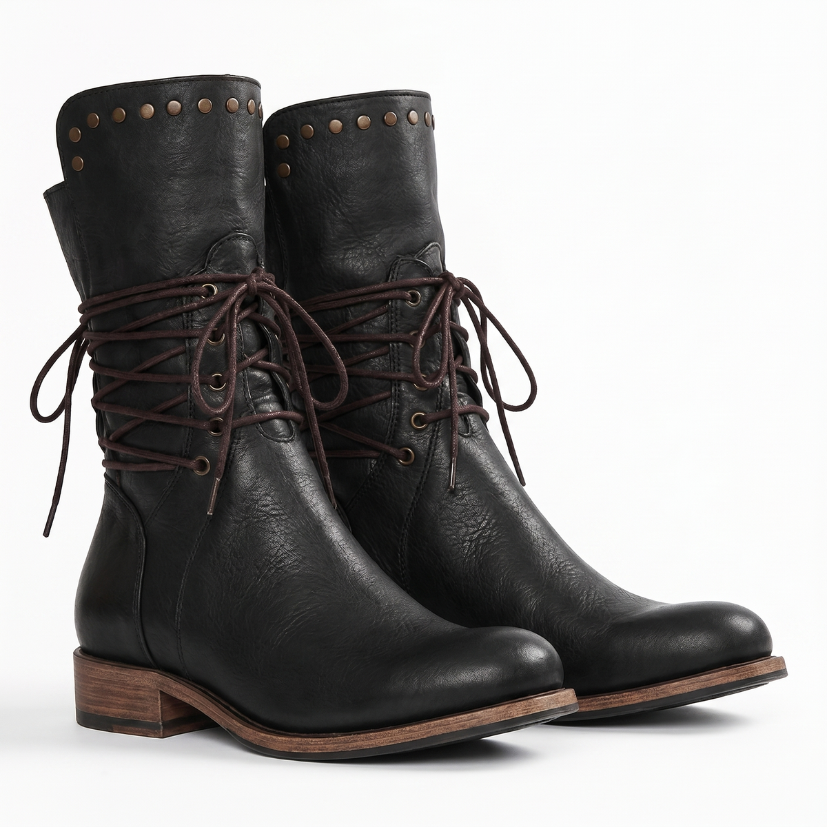 Women's Lace-Up Mid-Calf Boots with Stud Detail 5