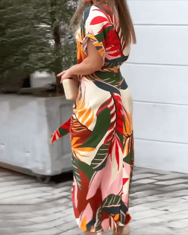 Summer maxi dress with collar and waist pleats – Mirella
