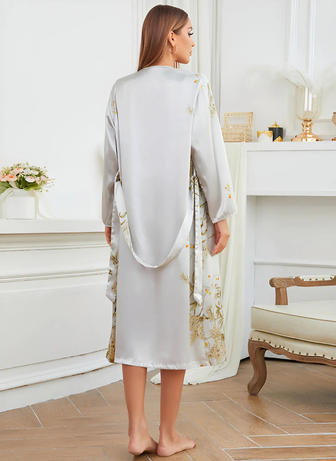 Two-piece satin dress and kimono set for women – Livia Autumn Enchantment Edition