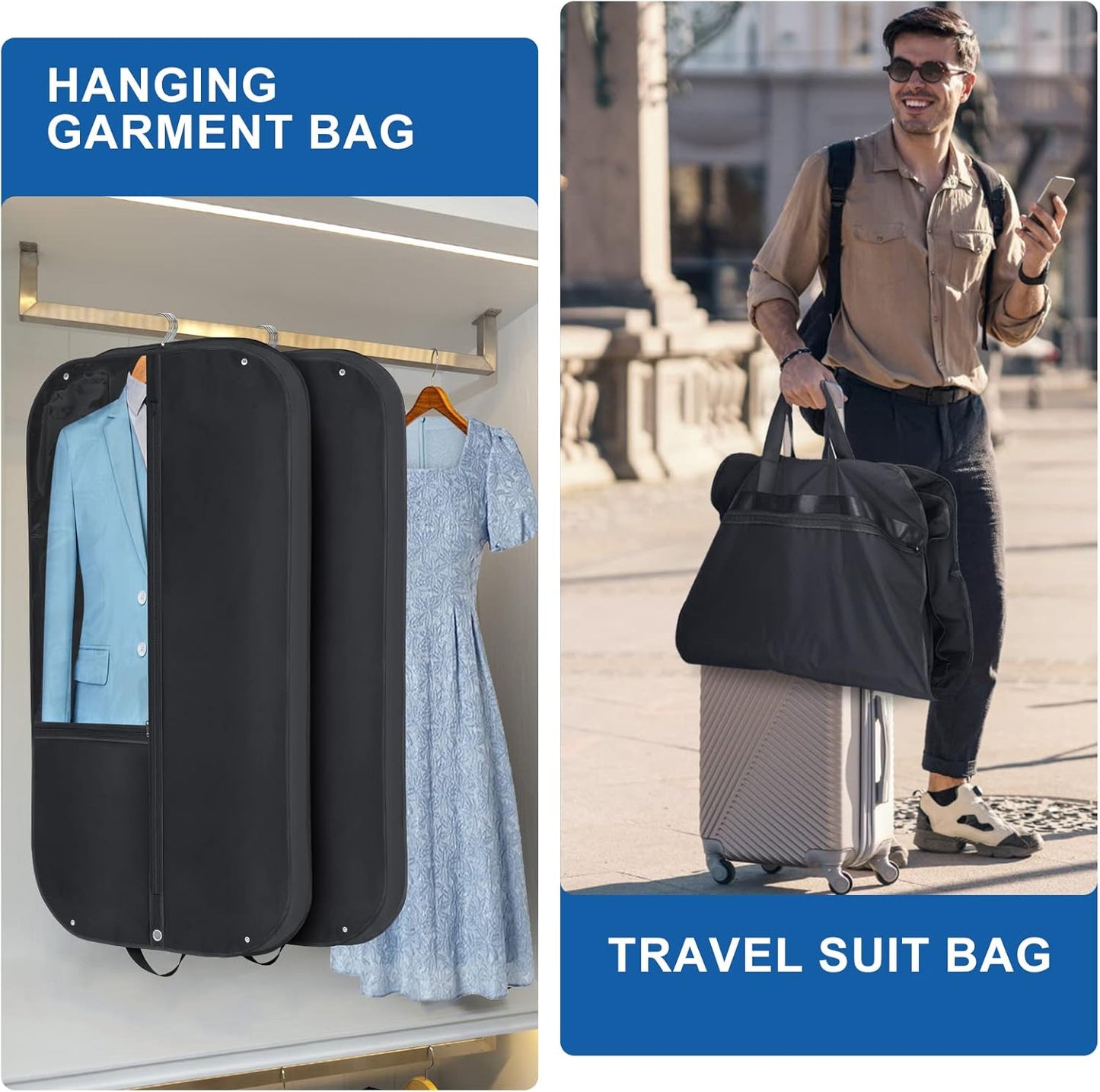 Waterproof Oxford garment bag – suit cover with side gusset and pockets (Buy 1, Get 1 FREE)