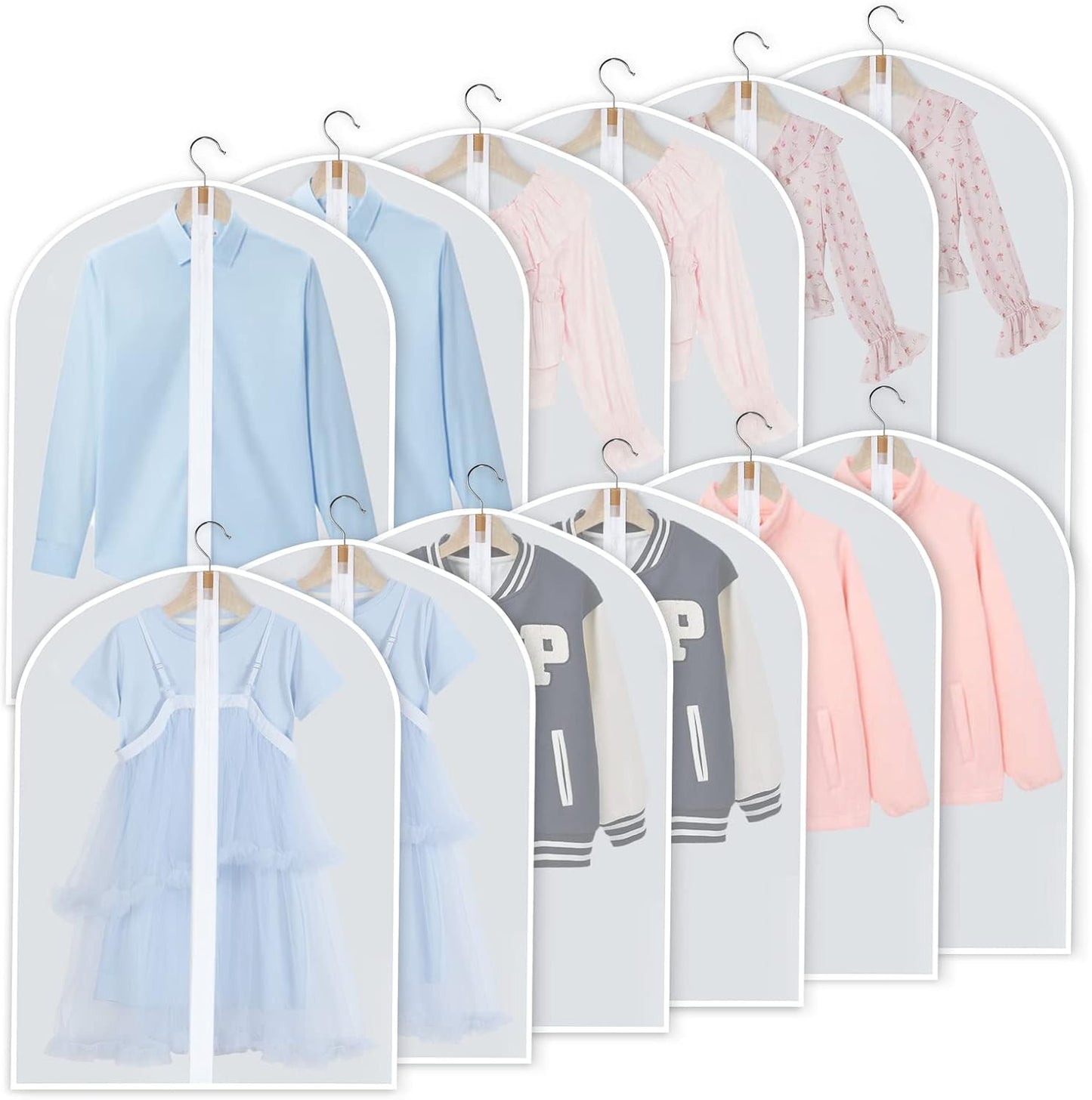 PEVA garment bag set – pack of 12 hanging garment covers in 3 sizes (Buy 1, get 1 FREE)