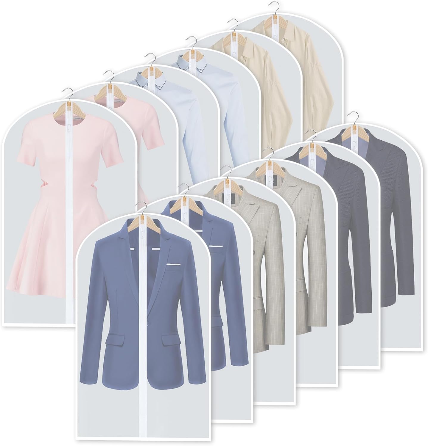 PEVA garment bag set – pack of 12 hanging garment covers in 3 sizes (Buy 1, get 1 FREE)