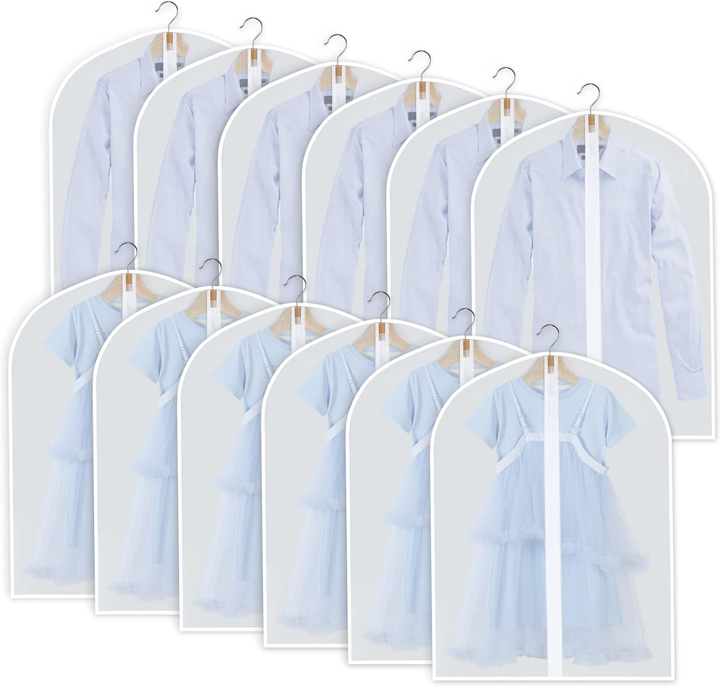 PEVA garment bag set – pack of 12 hanging garment covers in 3 sizes (Buy 1, get 1 FREE)