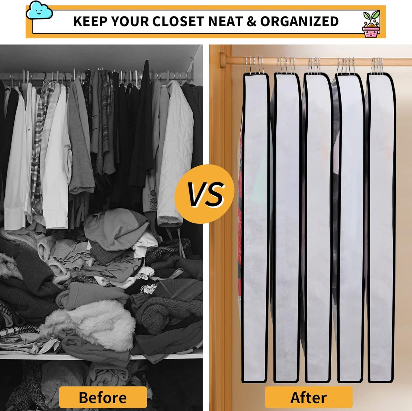 PEVA garment bag set – pack of 12 hanging garment covers in 3 sizes (Buy 1, get 1 FREE)